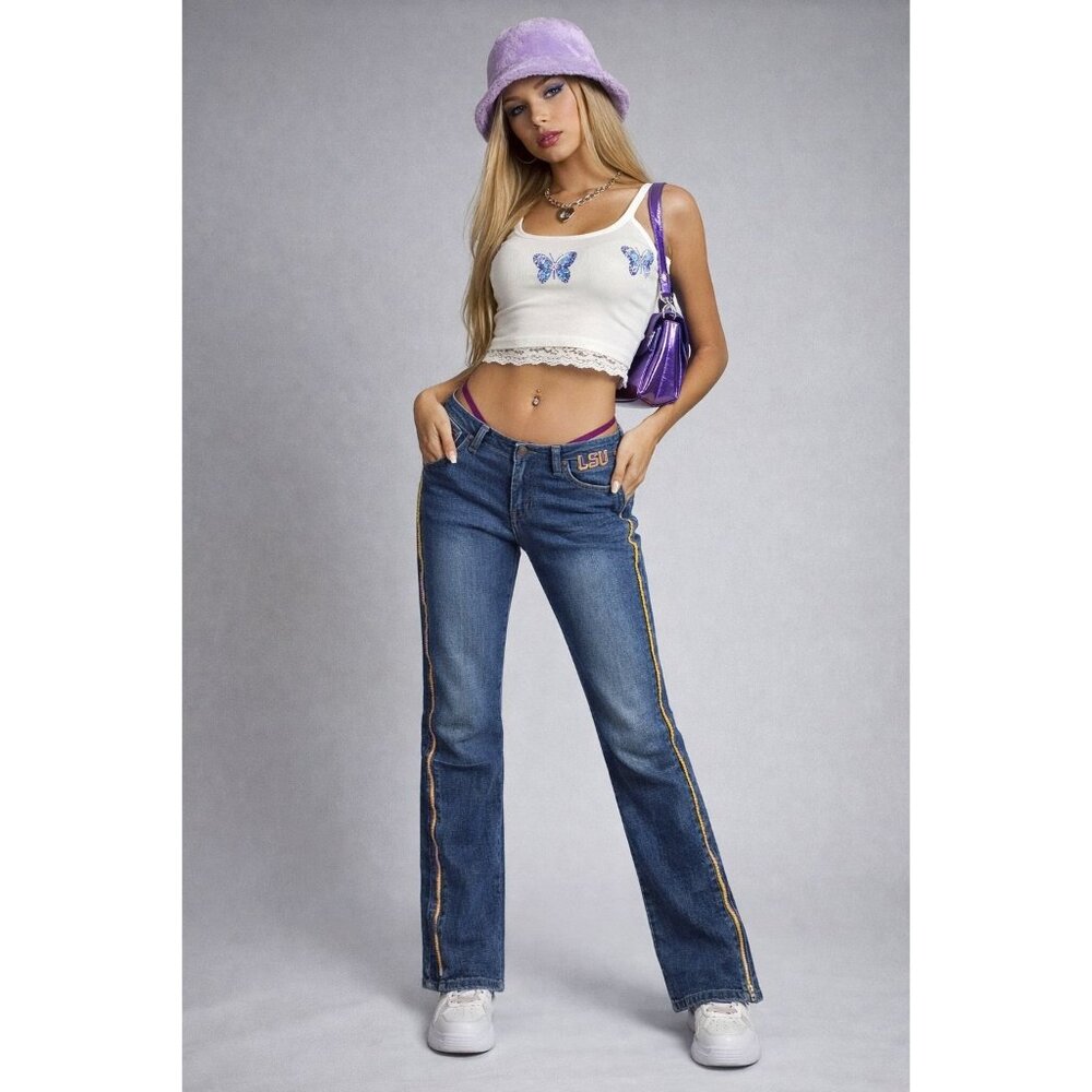 Vintage Y2K LSU Team Jeans Zip up Legs Zip Away Style SZ22-LSUTU, Sz 9/10 X 32
